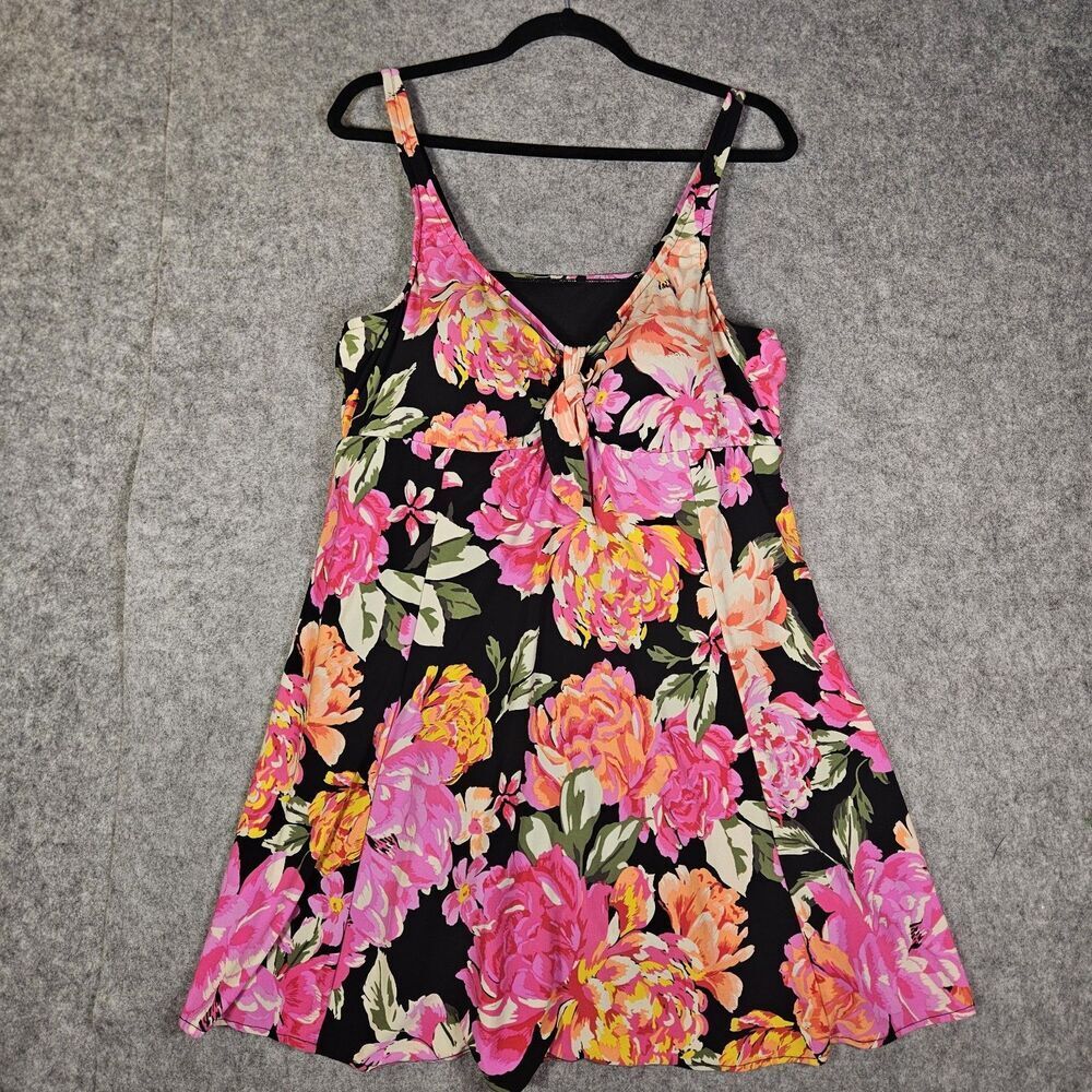 Womens Black Base Floral Swim Dress Resort Beach Bright Colorful Fun Summer READ